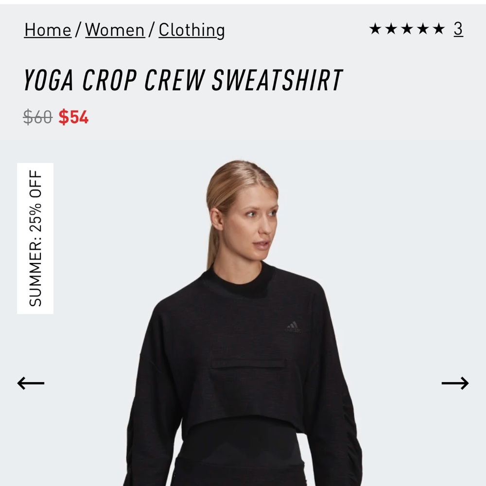Adidas Woman’s Yoga Crop Crew Sweatshirt - Small